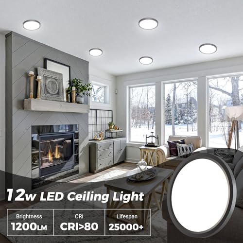 zemty 4Pack LED Ceiling Light Fixture 6.5 Inch, 12W 1200lm Ceiling Mount Light Fixtures, Adjustable 3000K 4000K 6500K, Round Flat Ceiling Lamp for Bathroom Closet Hallway Laundry (Black) by zemty - Image 2