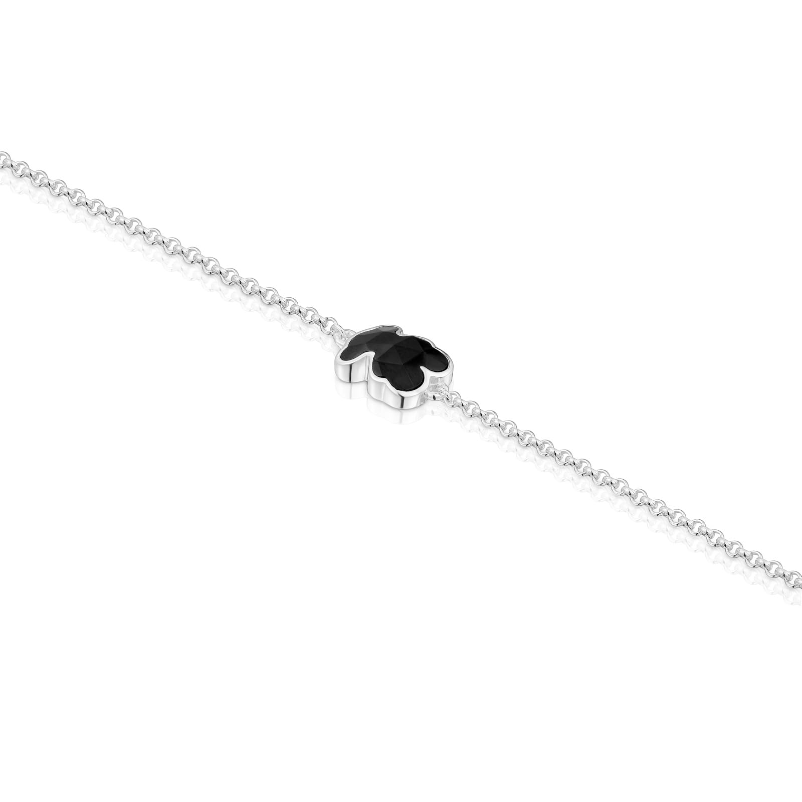 TOUS Pulsera Cadena para Mujer de Plata de Primera Ley y Motivo Oso en Ónix, Colección Icon Color