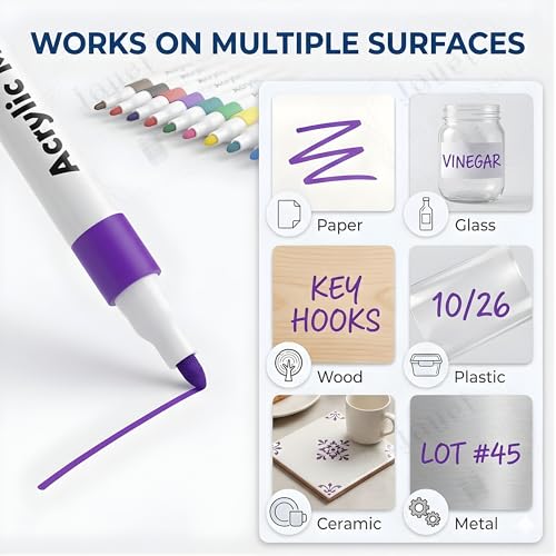 Image of JOUET 12 Colors Acrylic Paint Markers Set, Water-Based Non-Toxic Fine Tip Paint Pens for Rock Painting, Wood, Fabric, Glass & Canvas, Quick-Dry Waterproof Art Markers for Kids & Adults