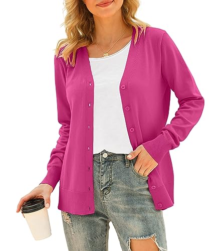 Image of VIISHOW Women Long Sleeve Button Down V Neck Lightweight Basic Knit Sweater Cardigan