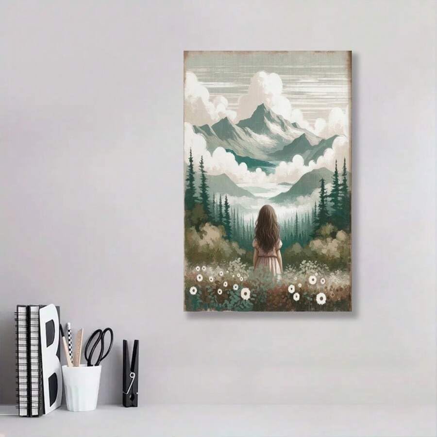 lianyibo Obraz na płótnie, graffiti, street art, gotowy obraz na blejtramie, druk artystyczny, dekoracja do pokoju dziecięcego, motyw górski, 70 x 100 cm