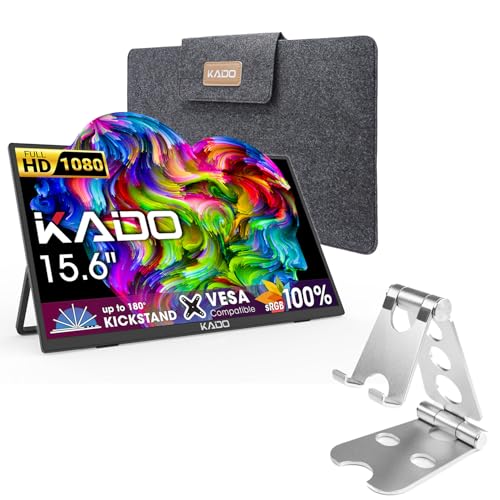 Image of Kado 15.6 inch FHD Portable Monitor for Laptop Aluminum Foldable Stand Set, 100% sRGB IPS 1920x1080 HDMI USB-C Laptop Screen Extender, Carrying Sleeve for PC, Mac, Dex, Tablet, Xbox, PS4 /PS5, Switch