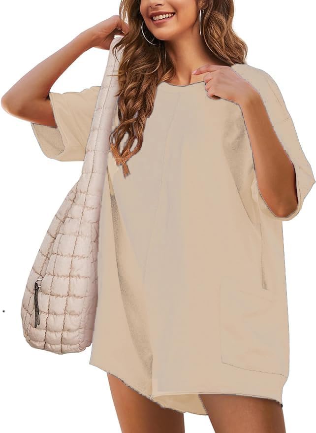 Nfsion Women's Summer Oversized Romper Casual Workout Athletic Romper Onesie Backless Loose Shorts Jumpsuit Overalls Small Khaki