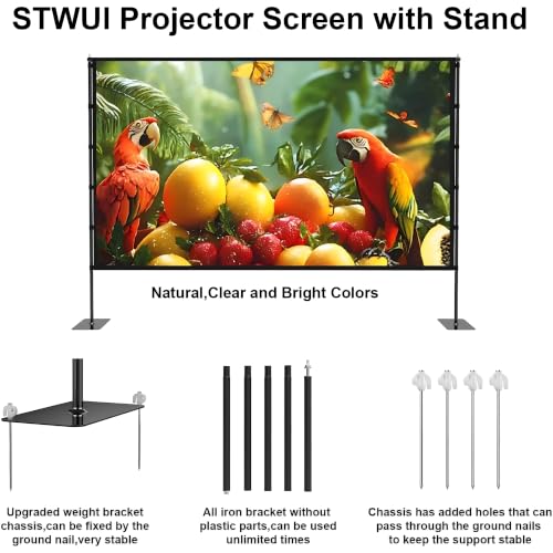 Image of STWUI Outdoor Projector Screen with Stand-100 Inch 16:9 4K HD Portable Projector Screen Outdoor Indoor Front & Rear Projection Screen Lightweight Movie Screen with Carry Bag for Home,Backyard,Camping