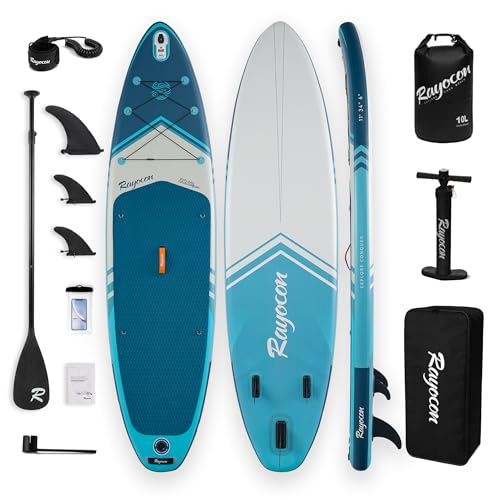 Image of Inflatable Stand Up Paddle Board 11'x34 inch Extra Wide SUP, Ultra-Stable for Adults & Dog, 450lbs, Dual Chamber Pump, Fiberglass Paddle, Military Grade Dual Layer