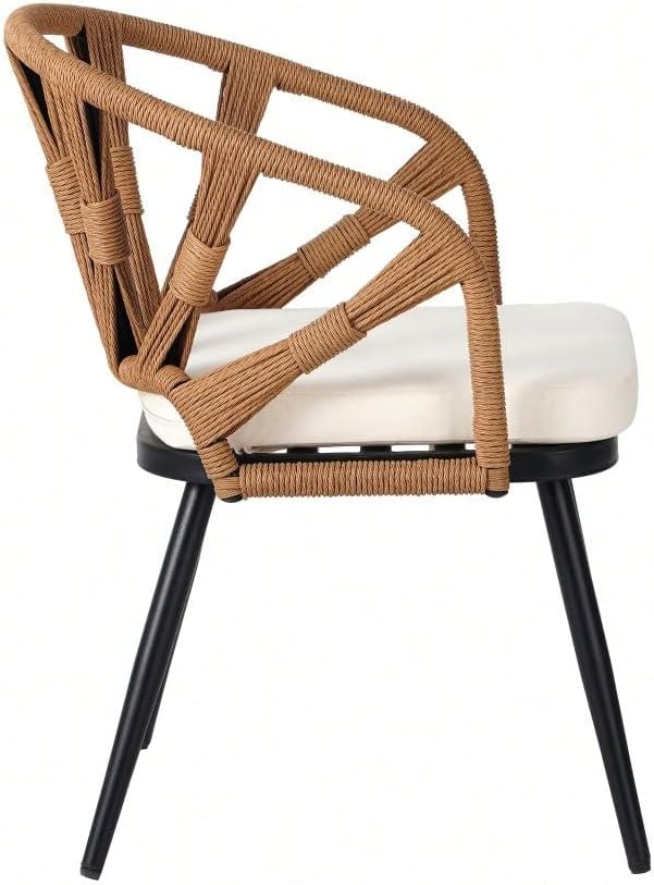 Contemporary Outdoor Set - PE Rattan Chairs & Plastic Wood Table for Garden, Lawn, Patio & Backyard