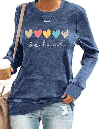 Be Kind Shirts for Women Blessed Graphic Tees Inspirational Teacher T-Shirt Long Sleeve Casual Tops Blouse
