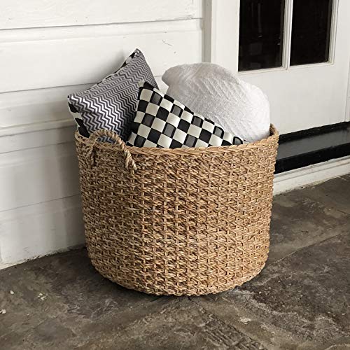 Wholestory Collective Round Woven Wicker Rattan Large Blanket Floor Storage