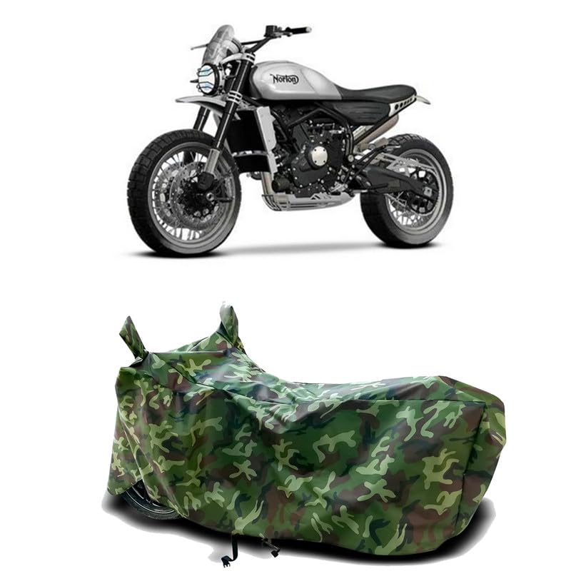 Image of DUFFEL-100% Heat Protection Two Wheeler Bike /Scooty Body Cover for Norton 500 BS6 Water Resistance /UV-Rays /Birds Dropping /Scratchproof /Dust Proof /Waterproof[Green Jungle Print]