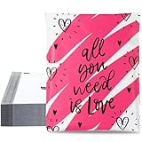 10x13 Inch TONESPAC 100 Pack 3.15Mil Poly Mailers Hot Pink Love Heart Shipping Bags, Self-Sealing Non-Padded Envelopes for Small Business, Valentine Poly Bags - Love Heart
