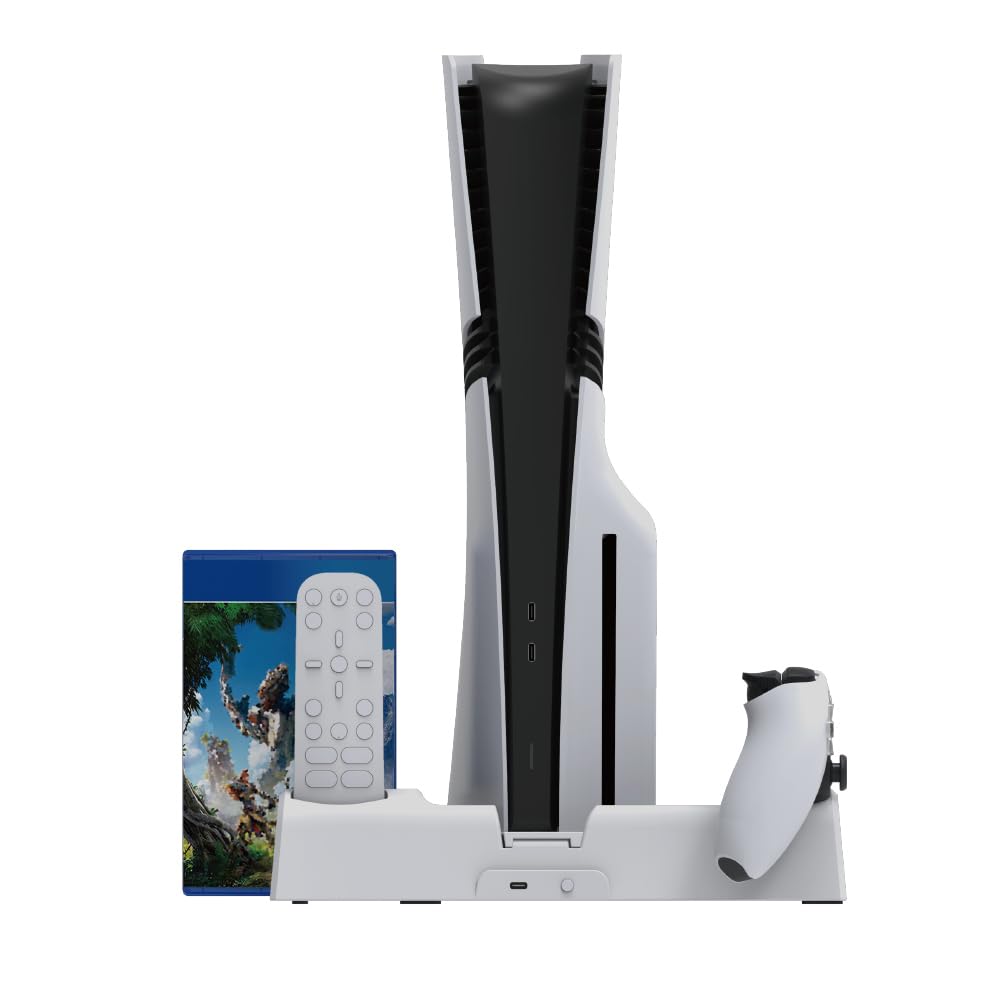 Base Multifuncional De Disipación De Calor Consola para PS5 Pro, Soporte Y Soporte De Refrigeración con Cargador De Controlador Estante De Almacenamiento De Discos
