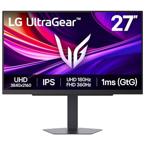 LG 27G810A-B 27-inch Ultragear 4K UHD (3840 x 2160) IPS Gaming Monitor, Dual Mode UHD 180Hz or FHD 360Hz, 1ms, NVIDIA G-Sync, AMD FreeSync Premium, VESA DisplayHDR 400, HDMI 2.1, Black