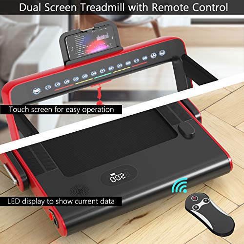 Image of Goplus 2 in 1 Folding Treadmill with Dual Display, 2.25HP Superfit Under Desk Electric Pad Treadmill, Installation-Free, Blue Tooth Speaker, APP Control, Remote Control, Walking Jogging for Home