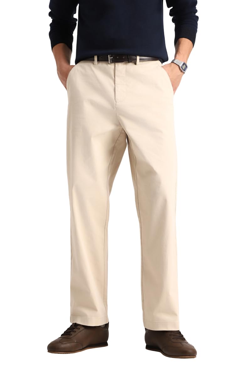 Men Casual Wear Trousers | Relaxed Fit Solid Plain Front Straight Leg Design | Breathable Cotton Blend & Medium-Stretch Fabric for All Day Comfort & Everyday Use-image-34