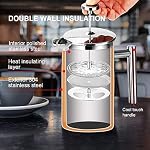 Secura French Press Coffee Maker, 304 Grade Stainless Steel Insulated Coffee Press with 2 Extra Screens, 34oz (1 Litre), Silver