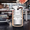 Secura French Press Coffee Maker, 304 Grade Stainless Steel Insulated Coffee Press with 2 Extra Screens, 34oz (1 Litre), Silver