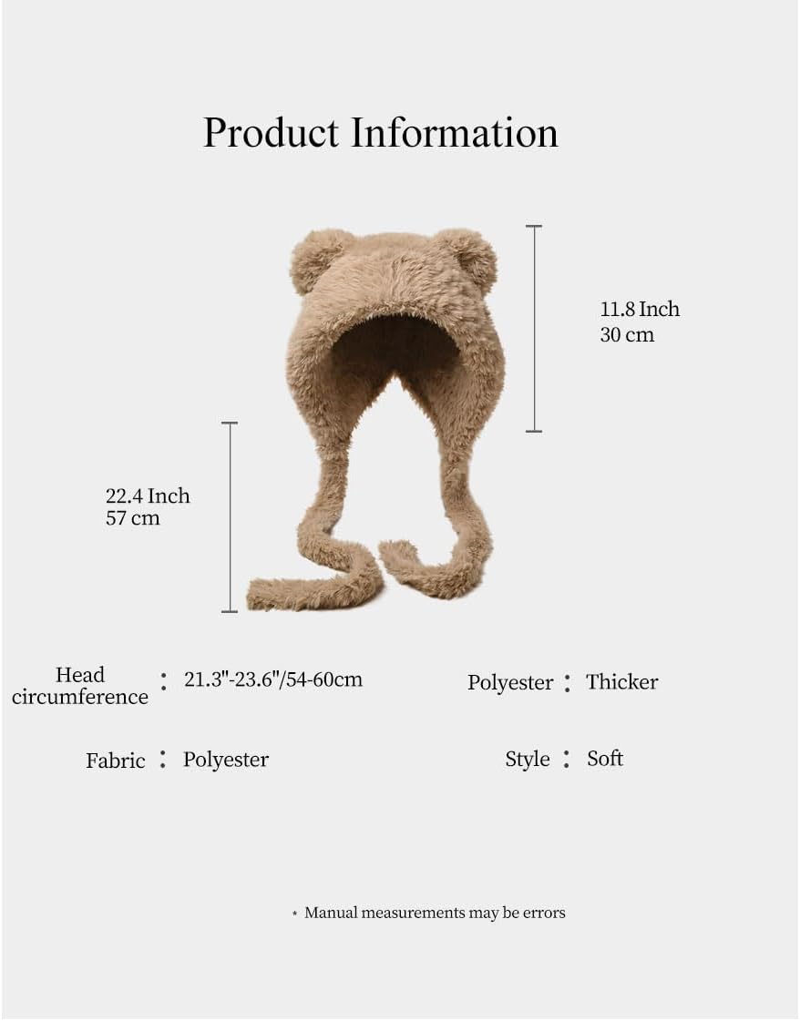 Women Winter Beanie Hats Knit Ear Flaps Cute Stuffed Bear Ears Fleece Lined Fluffy Ski Snow Hat - Image 2