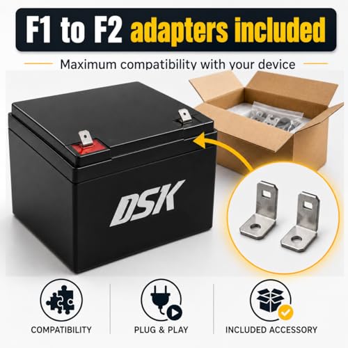 DSK AGM-Batterie 6V 7.0Ah – Wartungsfrei, wiederaufladbar – Universaladapter F1/F2 – Für USV/UPS, Alarmanlagen, Kinderfahrzeuge