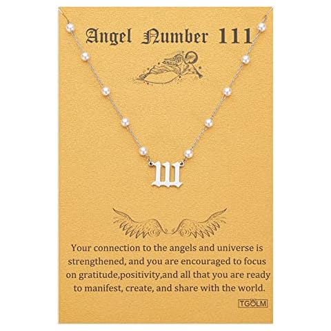 TGOLM 111 Necklace Stainless Steel Faux Pearl Choker Angel Number Chain Gift for Women 16" Silver Tone Cover