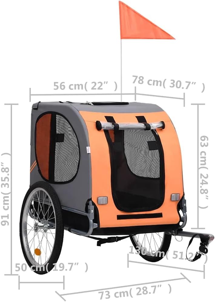 Foldable Pet Bike Trailer for Small Dogs, Heavy-Duty Oxford Fabric and Steel Frame, Easy Access Pet Bicycle Carrier for Outdoor Travel, Orange and Grey