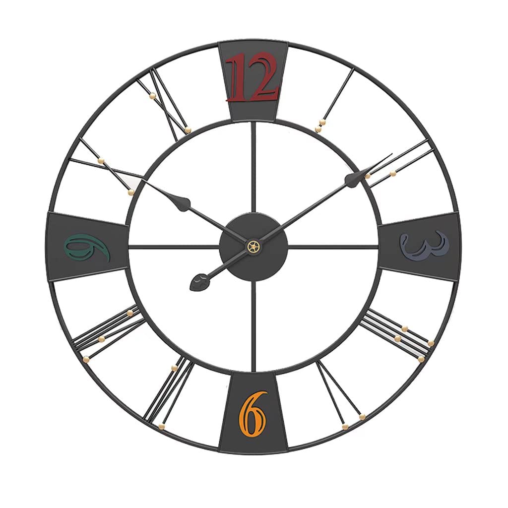 Grande horloge murale ronde 60 cm style industriel vintage en métal noir pour votre salon