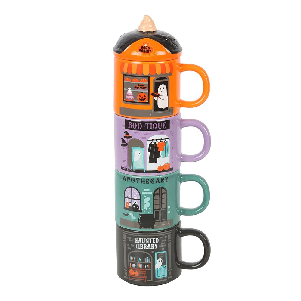 Something Different Wholesale Spooky Street Stacking Mug Set | Novelty Halloween Design | Set of 4 Mugs