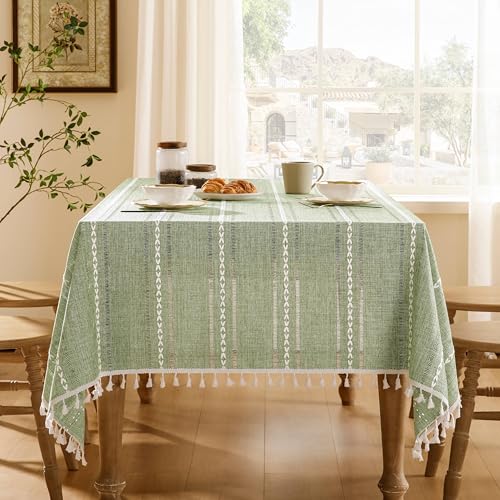 Zeemart TABLECLOTH 60X84 Inch Sage Green, Heavy Weight Farmhouse Burlap Linen Sage Green Tablecloth cover