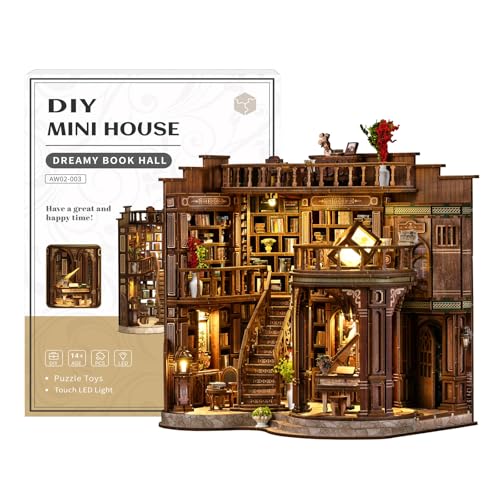 Book Nook puzzle 3D bois bibliothèque miniature kit LED adulte