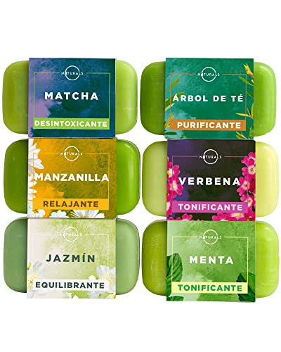 Colección O Naturals de 6 Jabones Naturales con Té Verde Hierbas y Aceites Esenciales Limpiador Hidratante Cara, Cuerpo y Manos Set de Regalo de Aromaterapia Anti Acné Vegano .Hombres y Mujeres 680gr