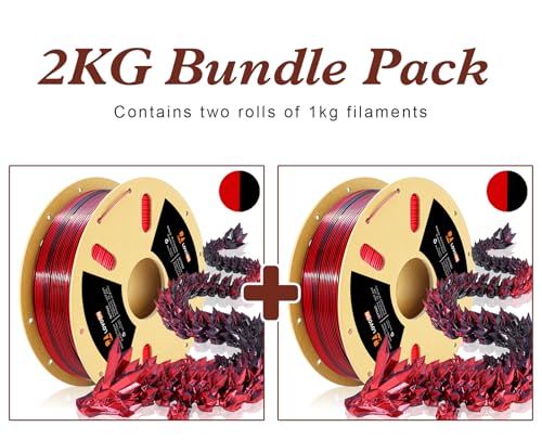 Image of LOVOON PLA 3D Printer Filament Silk Bundle 2KG, PLA Filament 1.75mm Shiny Dual Color Change by Angle, 3D Printing Filament Bundle of Silk Black /Red, 1KG X 2 Spools