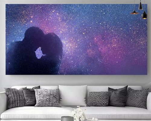 Diamond Painting Ciel Étoilé XXL 70x140cm : kit complet broderie diamant 5D couple romantique