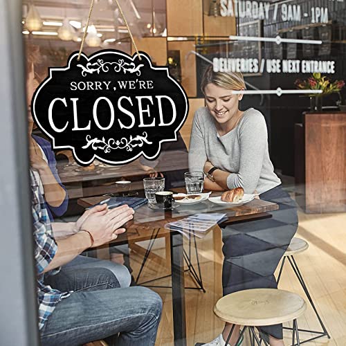 Hanging Sign For Shop- Come In We're Open And Sorry We're Closed Sign- Double Sided Reversible, Wooden Open And Closed Sign For Restaurant, Club, Cafe, Hotel (1Pcs, 11.8X7.8Inch) Black #TOP5