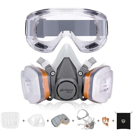 Reusable Respirator Mask With A1P2 Filters | Anti-Gas, Anti-Dust | Gas Mask Ideal For Painting, Woodworking, Construction, Sanding, Spraying, Chemicals, DIY Etc, Grey-image-14