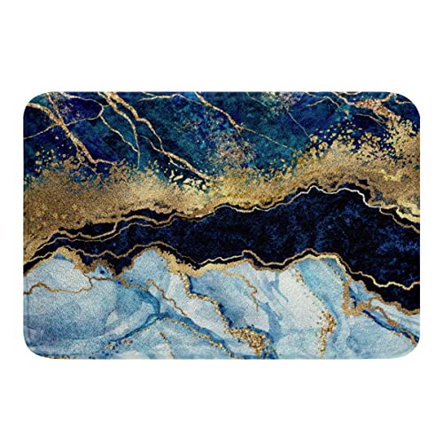 Tapis de salle de bain en marbre,Encre irisée Liquide de zone artificielle 16" x 24", Tapis de chambre à coucher, décoration de la maison, tapis de sol en marbre, bleu ciel doré Cover