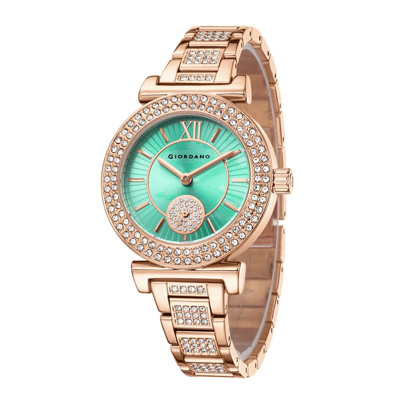 Image of Giordano Luxury Analog Watch for Women - Elegant Crystal Design with sub dial and Diamond Studed statinless Steel Strap
