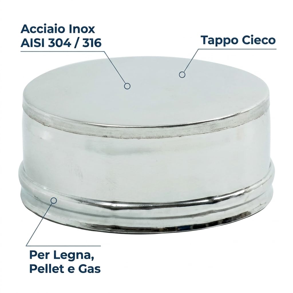 MAKA Tappo Cieco per Canna Fumaria in Acciaio Inox, Chiusura Terminale Tubo Fumo Monoparete (Ø 250 mm, AISI 304)