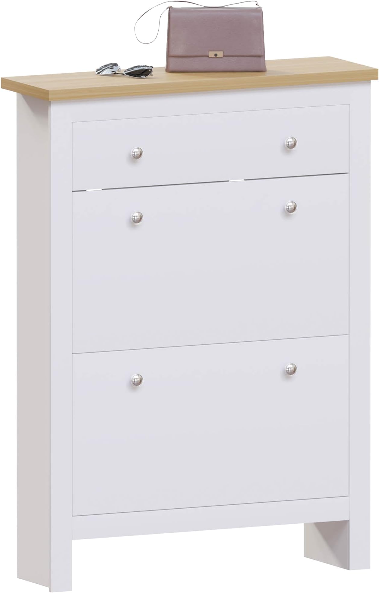 Vida Designs Arlington Shoe Cabinet 2 Door 1 Drawer Storage Cupboard Stand Rack MDF White