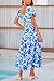 PRETTYGARDEN Women's Casual Summer Midi Dress Puffy Short Sleeve Square Neck Smocked Tiered Ruffle Dresses (Floral Blue,Large)