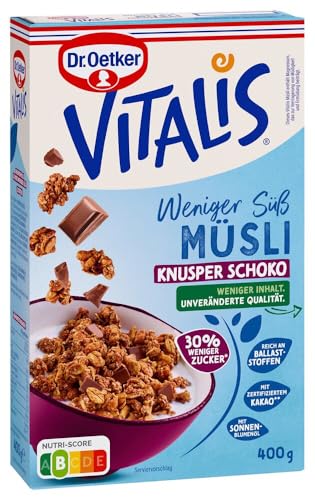 Dr. Oetker Vitalis Weniger Süß Knusper Schoko: Knuspermüsli mit 30% weniger Zucker, 6er Packung (6 x 500g)