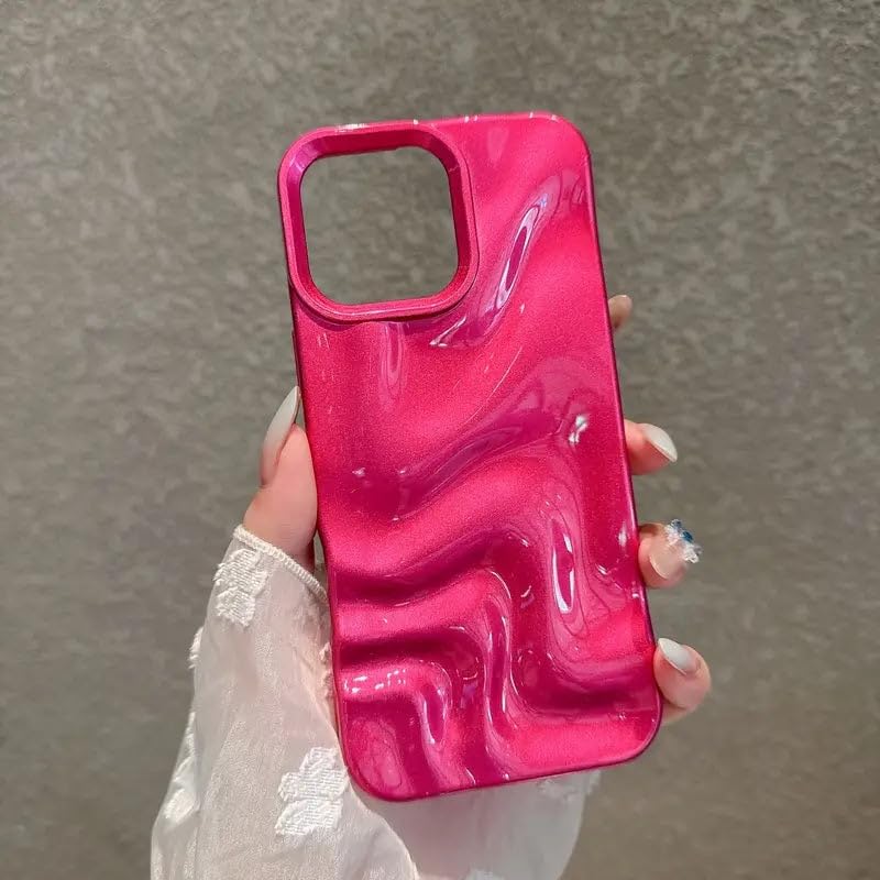 Image of COVERLY Metallic Pink Swirl Sparkle Case Cover for iPhone 12 Pro | Hot Minimalist Faux Wave Cute Design | Water Wrinkle Glitter | Soft Silicone Aesthetic Cover for Girls & Women (Pink, Shockproof)