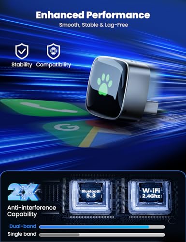 UNGY 2026 Adaptateur Carplay sans Fil, Mini Carplay sans Fil pour iPhone et Plus de 1k+ Voitures, Type-C/USB, Connexion Rapide Stable, Compatible avec iOS 12+/Android 11+et Autos à partir de 2016