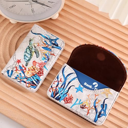 emmoolife PU Leather Business Card Holder - Ocean World Themed Magnetic Credit Card Case with Color Printing Pattern Slim Card Holder Wallet Pockets for Men & Women4