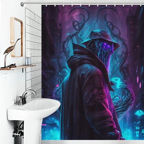 Rideau de douche pieuvre 140x183 cm en tissu polyester imperméable