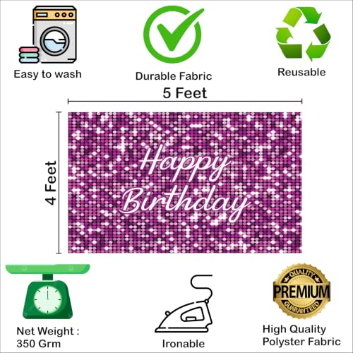Image of Pink Birthday Backdrop 5x4 Ft | Backdrops for Decoration | Birthday Decoration Backdrop | Banner for Kids Theme Party