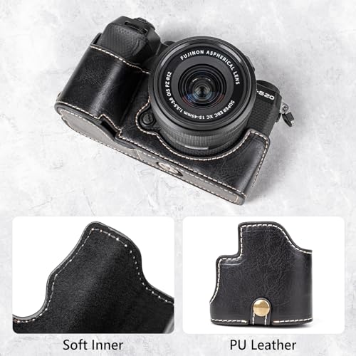 Image of MUZIRI KINOKOO Case for Fujifilm Fuji XS20 /X-S20 Camera, Retro Style PU Leather Fuji XS20 Protective Case with Hand Grip and Opening Bottom Design - Black