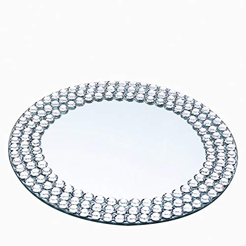 Balsa Circle 2 Silver 13-Inch Round Mirror Glass Charger Plates Diamond Trim Dinner Party Wedding Reception Home Decorations Supplies #TOP3