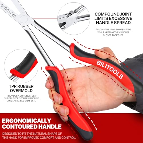 Image of BILITOOLS 13 inch Long Reach External Snap Ring Pliers, Double Joint | Long Circlip Pliers For External Retaining Rings, Wide Jaw Opening And Tight Space Automotive Ring Removal
