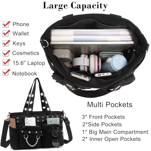 Tote Bag for Women, Corduroy Gothic Purse Goth Bag with Zipper for College, Work, Travel, Gym4