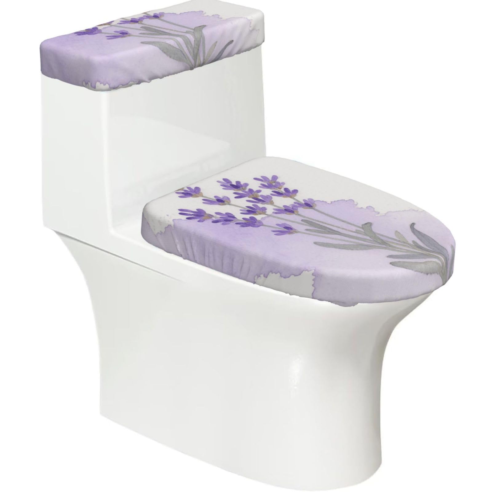 FekiLoot Watercolor Flower Toilet Lid Cover and Toilet Tank Cover Set of 2,Dust Splash Resistant Toilet Top Covers Soft Washable Toilet Lid Seat Cover for Bathroom Office Home Decor