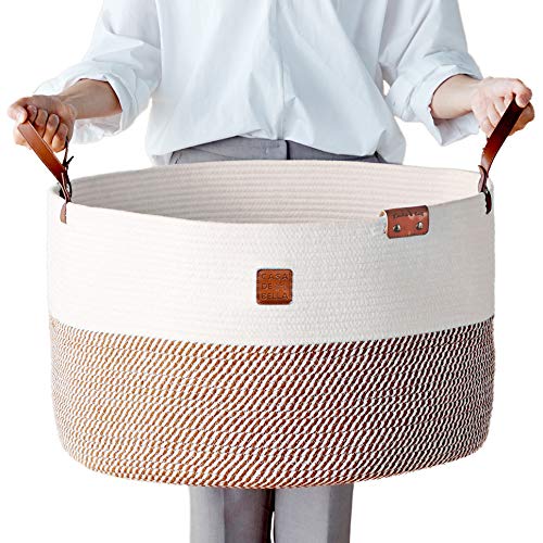 Romantic Brown XXXLarge Laundry Basket - 21.7x21.7x13.8" Cotton Rope Basket for Blankets Kids